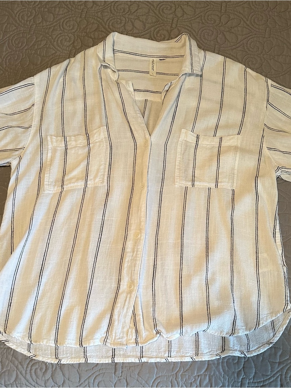 Lightweight White Striped Button-Down Shirt